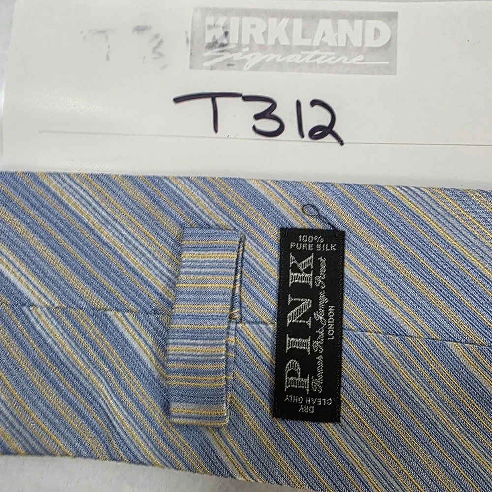 Thomas Pink Jermyn Street London Silk Tie Blue Gold Striped Made in Morocco